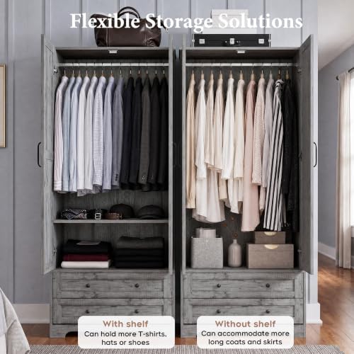 Yechen 71" Wooden Armoire Wardrobe Closet Set of 2, 4 Doors & 4 Drawers