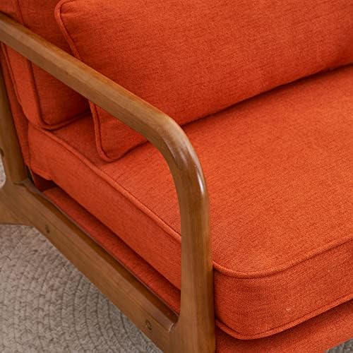 VINGLI Linen Burnt Orange Comfy Accent Chair, Mid Century Modern Lounge Armch...