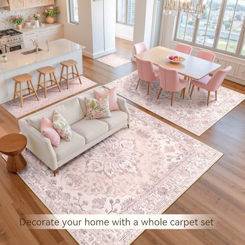 RELEANY Washable Area Rug, 8'x10', Pink