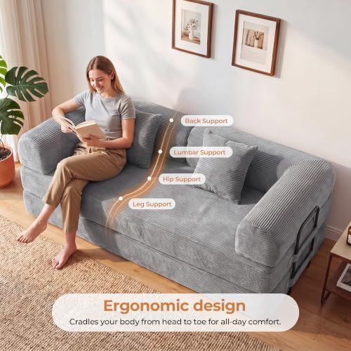 79" Convertible Futon Sofa Bed, Boneless Couch for Living Room