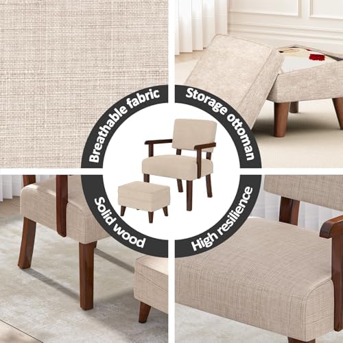 FAGAGA Accent Chairs with Adjustable Ottoman, Comfy Arm Footrest Set, Storage...