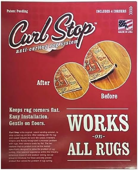 Carpet Curl Stopper Rug Gripper for Corners & Edges – Heavy-Duty Anti-Curl Support, Ultra-Slim Rug-Side Adhesive, Prevents Lifting & Tripping, Floor-Safe, Indoor & Outdoor Use, Pack of 4