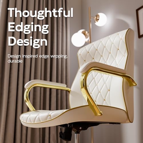 HomeZeer White and Gold Office Chair, Luxury Leather Executive Desk Chair