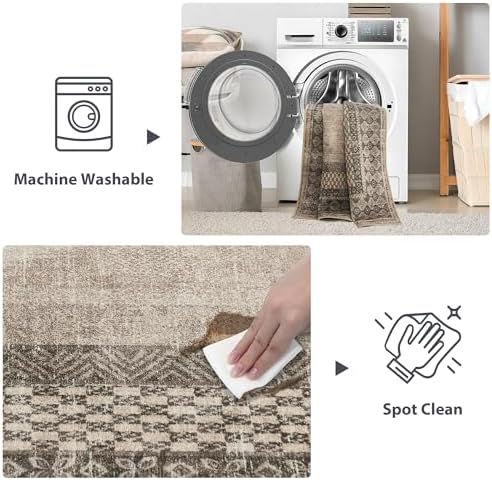 NICETOWN 8x10 Ultra-Thin Brown Oriental Rug for Bedroom, Tumble Washable Area...