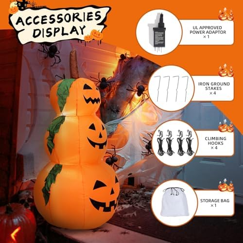 6FT H Halloween Inflatable Stacked Pumpkins Blow up Pumpkin Stacked with Buil...