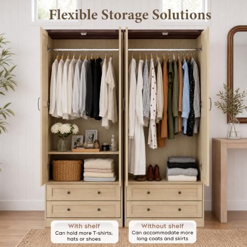 Yechen 71" Wooden Armoire Wardrobe Closet with 2 Doors & 2 Drawers, ...