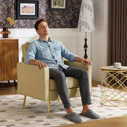 VINGLI Faux Leather Accent Chair with Gold Leg for Living Room, Small Space