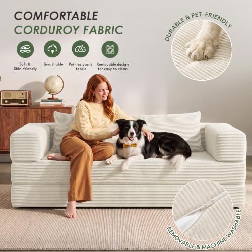 78" 5-in-1 Convertible Futon Sofa Bed, Boneless Couch for Living Room
