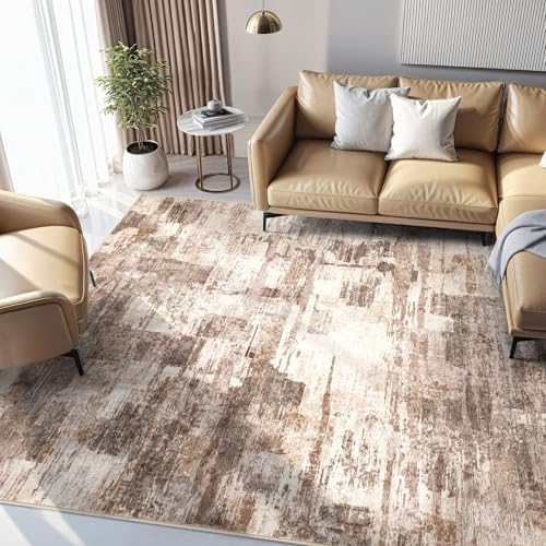 kakania Abstract 10x14 Area Rugs for Living Room: Washable Rugs Brown