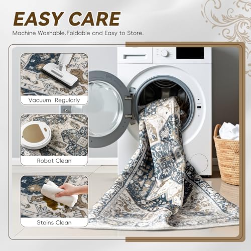 EnHomee 8x10 Area Rugs Washable for Bedroom, Boho Vintage Rugs, Foldable Area...