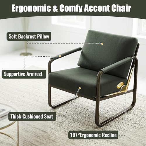PrimeZone Mid Century Modern Accent Chair Set of 2 - Fabric Armchair, Green