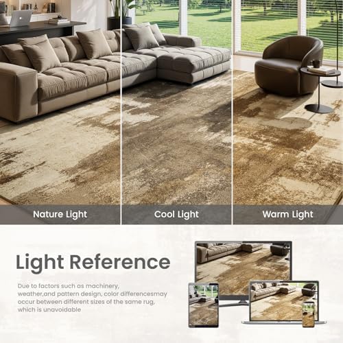 Merelax 8x10 Brown Washable Area Rug Non-Slip Faux Wool Abstract Rug