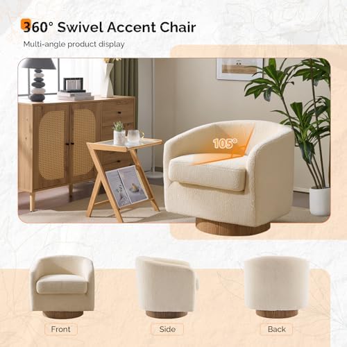 VINGLI 360°Swivel Accent Chair with Engineered Wood Base and Removable Cushio...