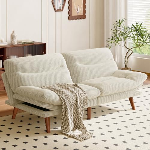AMADA 66"Convertible Futon Sofa Bed, Corduroy Folding Futon Set with Adj...