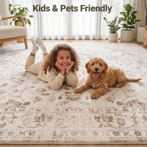 10x14 Washable Area Rug, Large Vintage Distressed Medallion Rugs