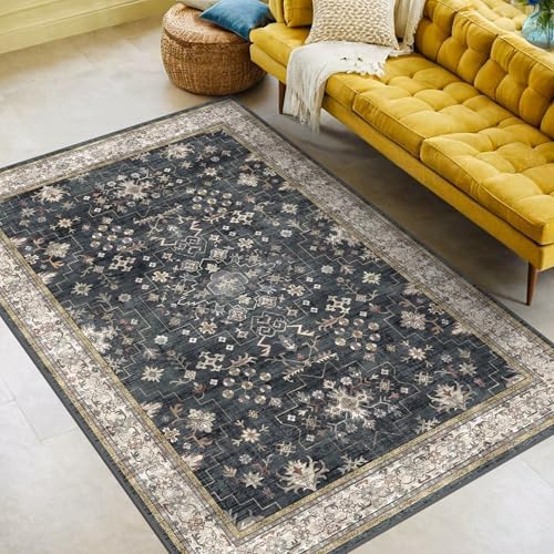 Black Modern Farmhouse 5x8 Area Rug for Living Room, Boho Large Entryway Rug,...