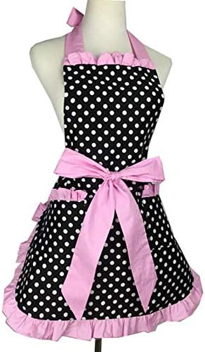 Hyzrz Cute Apron Retro Black Polka Dot Retro Ruffle Side Vintage Cooking Aprons - Image 2