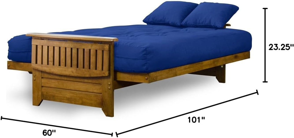 Brentwood Tray Arm Futon Frame, Drawers, and Royal Blue Mattress Set - Queen,...