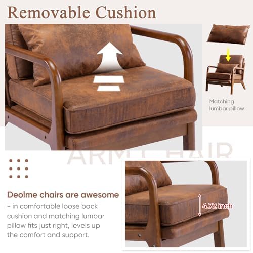 Mid Century Modern Accent Chair Set of 2 Living Room- Comfy Solid Wood Arm Ch...