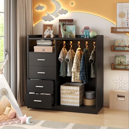 Garvee Dresser with Hanging Rack for Bedroom, 4 Drawer Dresser with LED Light...