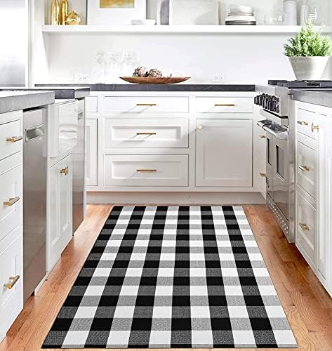 4x6 Buffalo Plaid Outdoor Rug, Washable Front Porch, Black White | Woven cotton checkered outdoor rug for porches and entryways, black and white washable decor for indoor outdoor use