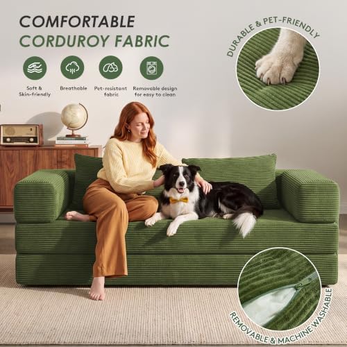 78" 5-in-1 Convertible Futon Sofa Bed, Boneless Couch for Living Room