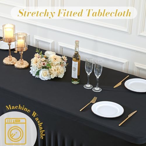 Besutolife 4 Pack Black Spandex Table Cloth for 6ft Rectangle Tables, Wrinkle...