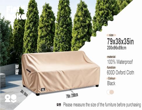 3-Seater Outdoor Sofa Cover, 79Wx38Dx35H inches Outdoor Furniture Covers Wate...