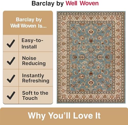 Well Woven Barclay Collection Sarouk Light Blue 8x10 Area Rug - for Living Ro...