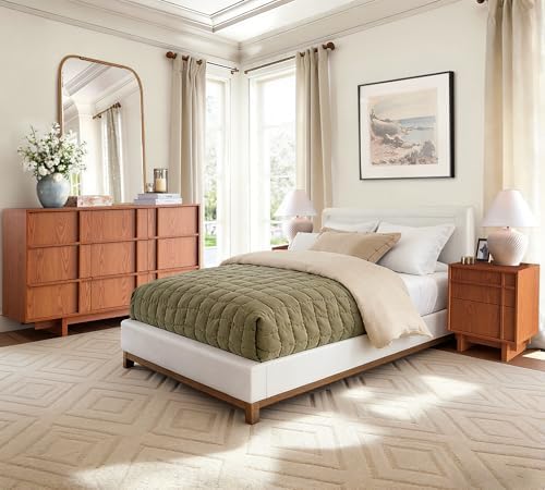 55" Wide 9 Drawer Dresser and Nightstand Set 3 Piece, Cherry