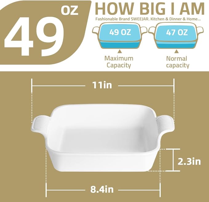Sweejar Ceramic Baking Dish, 8 x 8 Cake Baking Pan - Image 3
