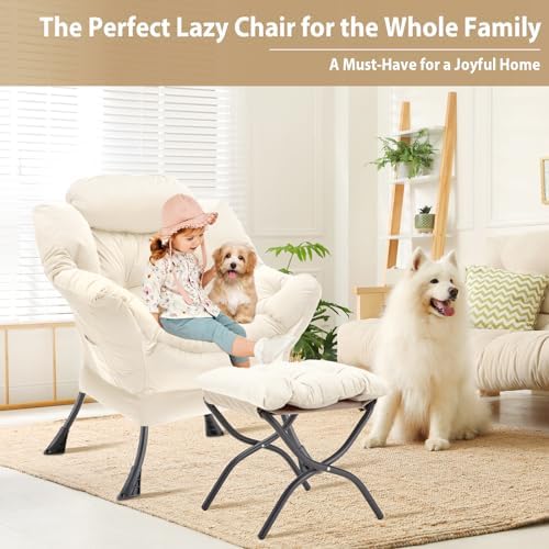Youtanic Lazy Chair with Folding Ottoman, Accent Chair Velvet Upholstered wit...