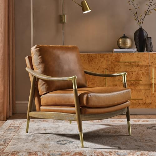 Modway Langford Faux Leather Upholstered Armchair – Mid-Century Modern Armcha...