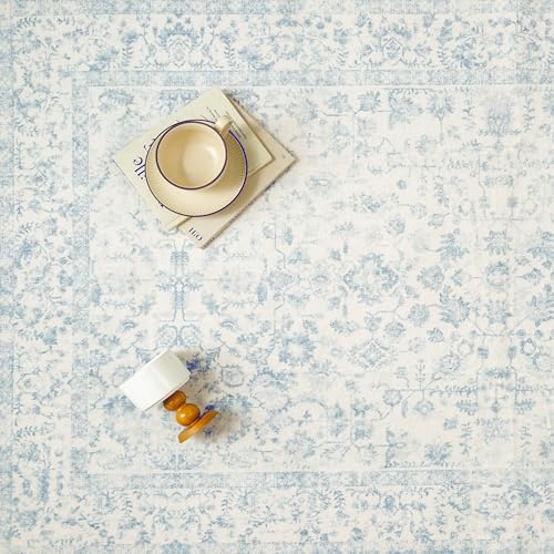PureCozy 8x10 Blue Area Rug Washable Non Slip Large Vintage Living Room