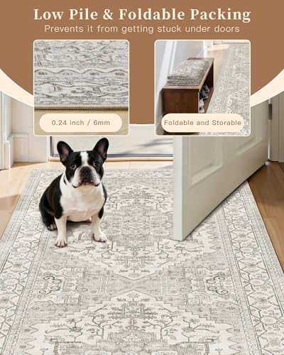 Madane Hallway Runner 3x8, Kitchen Rugs Washable Entry Rug, Beige/Brown
