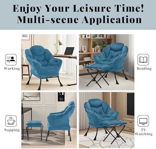 Lazy Chair with Ottoman, Comfy Reading Chair, Blue