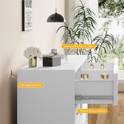 YAUWOH 5 Drawer Metal Dresser, Heavy Duty Steel Storage Dresser with Smooth G...