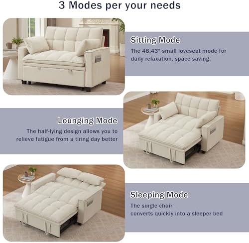 Sleeper Sofa with Pull Out Couch Bed, 48" Convertible Pull-Out Sofa Bed ...
