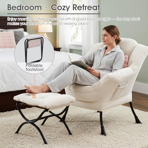 Lazy Chair with Ottoman, Comfy Reading Chair for Bedroom