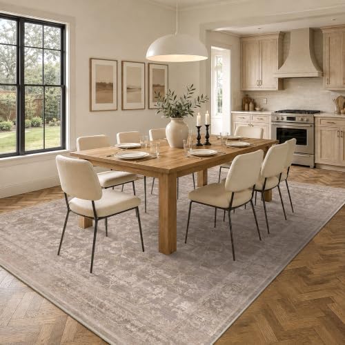 Living Room Washable 8x10 Area Rug Soft Boho Large Carpet Light Taupe