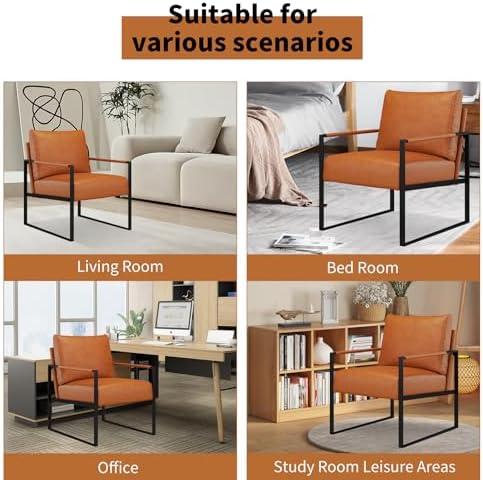 CANMOV Mid Century Modern Accent Chair, PU Leather Armchair with Metal Frame,...