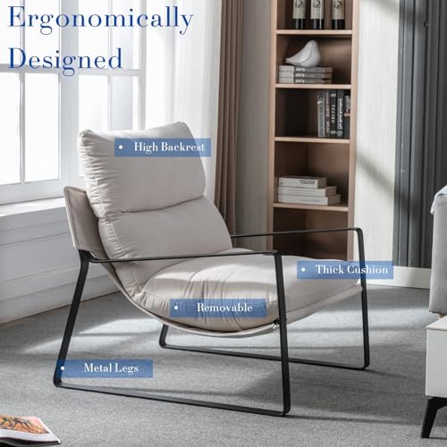 HEAH-YO Modern Accent Chair, Comfy Living Room Chair with Removable Cushion a...