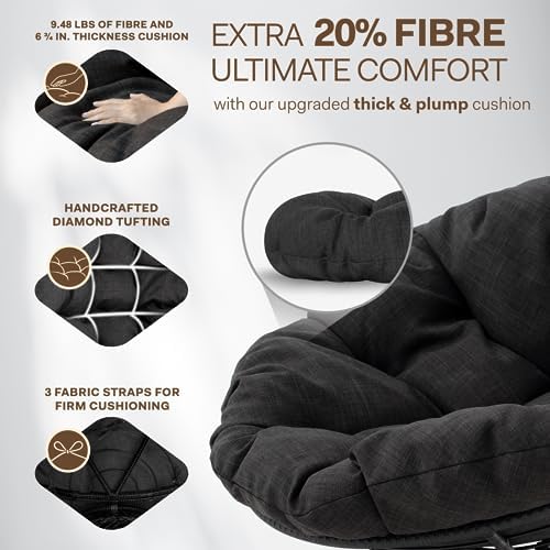 Bme 40" Wicker Papasan Chair, 360° Swivel, Onyx Stone - Black Base