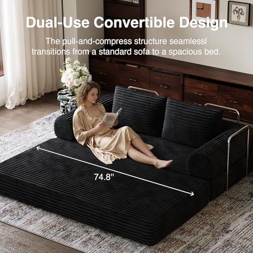 Novilla 75" Convertible Futon Sofa Bed, Boneless Couch with Smarts Coil®...