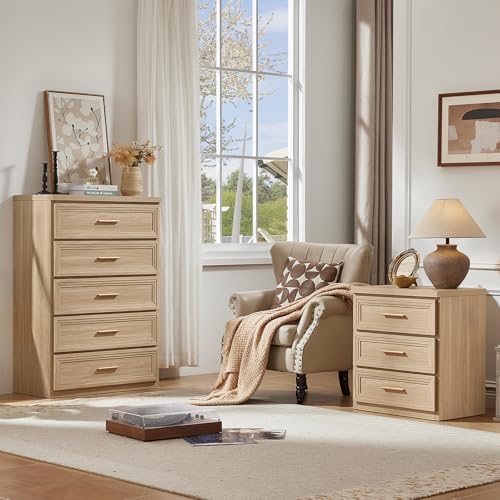 RWYHG Dresser for Bedroom 5 Drawer 45" Tall with Gold Handle Closet Storage