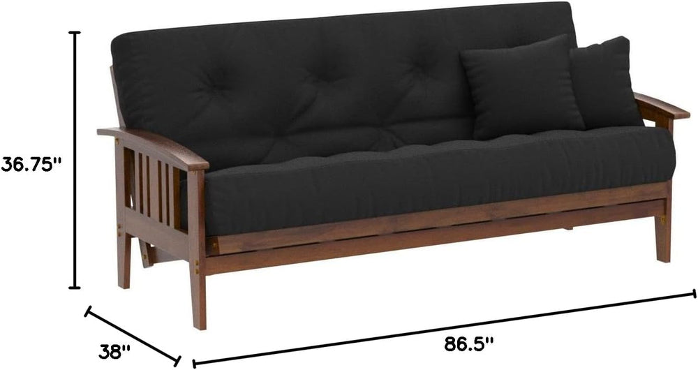 Westfield Futon Set - Queen Size, Frame, 8" Mattress, Twill Black Cover