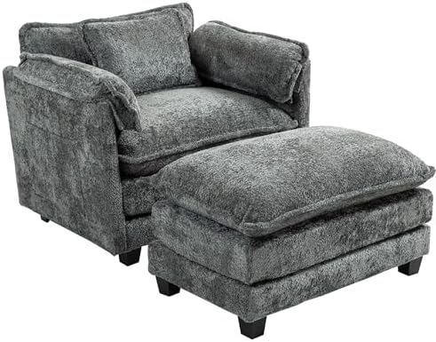 KEIKI Boucle Oversized Reading Chair with Storage & Ottoman, 40" W M...
