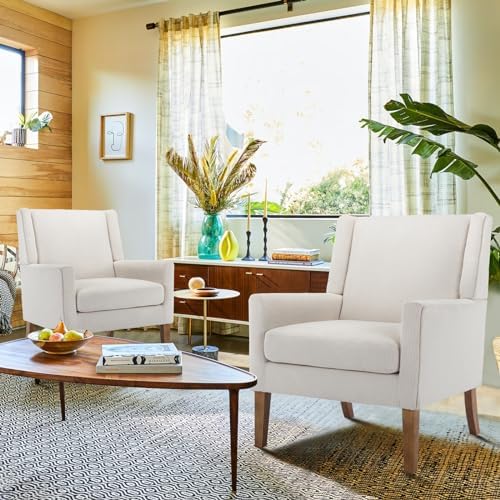 COLAMY Modern Wingback Living Room Chair, Upholstered Fabric Accent Armchair,...