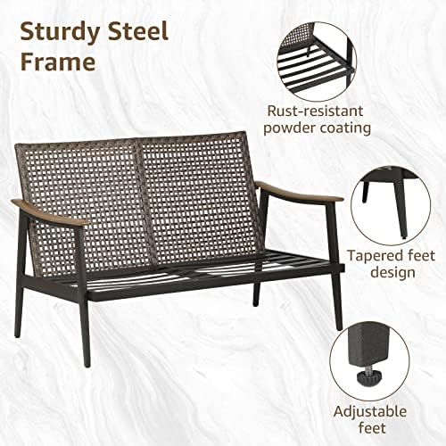 NATURAL EXPRESSIONS Patio Outdoor Loveseat, Wicker Back, Woodgrain Armrest