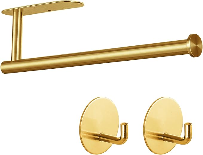 Paper Towel Holder with 2 Hooks-Under Cabinet Paper Towel Holder by Kinbery